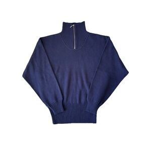 Vintage Meister Sweater Womens Large Blue‎ Wool Classic Preppy Mock Neck 1/4 Zip
